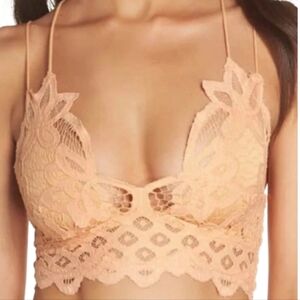 Free People Adella Lace Bralette Peach Crop Top Strappy Boho Festival Size XL